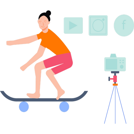 Das Mädchen macht ein Skating-Video  Illustration