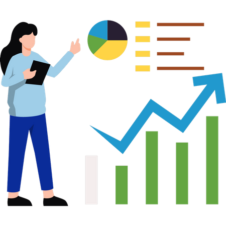 Das Mädchen schaut sich das Diagramm an  Illustration