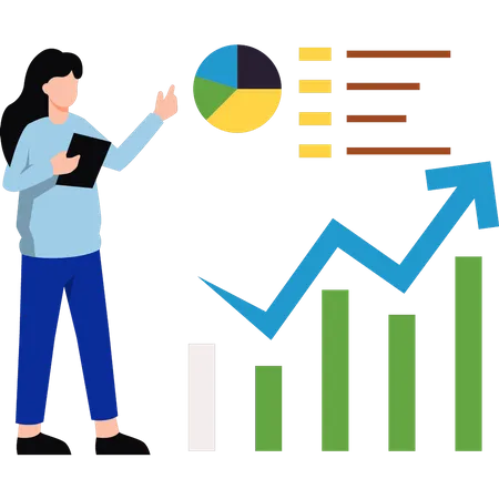 Das Mädchen schaut sich das Diagramm an  Illustration