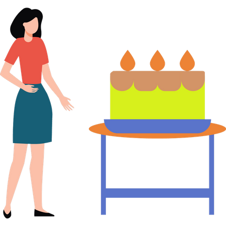 Das Mädchen schaut sich den Kuchen an  Illustration