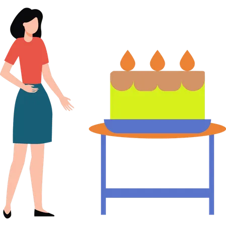 Das Mädchen schaut sich den Kuchen an  Illustration