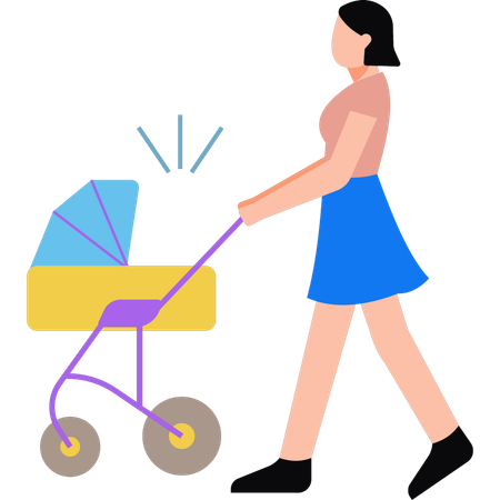 Das Mädchen schiebt einen Kinderwagen  Illustration