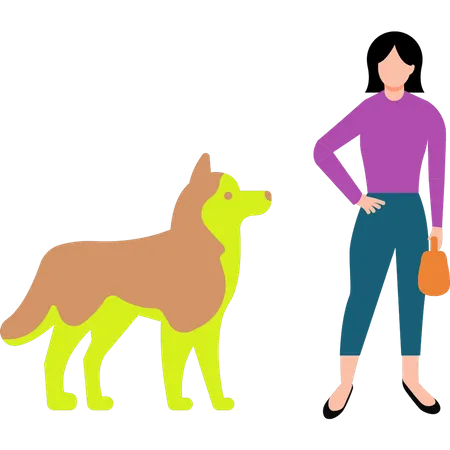 Das Mädchen steht neben dem Hund  Illustration