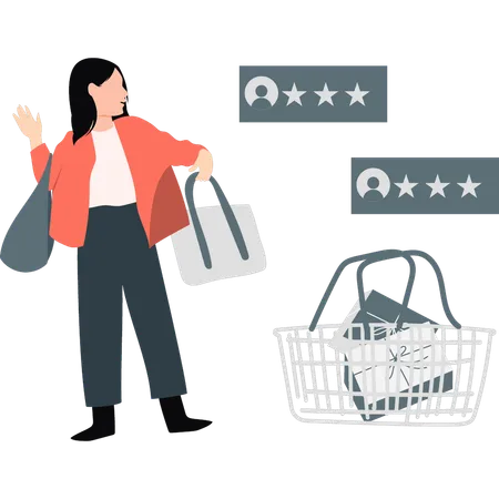 Das Mädchen sucht Feedback oder Shopping  Illustration