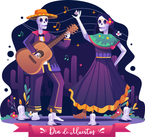 Das Paar feiert mexikanische Halloween-Feiertagsparty  Illustration