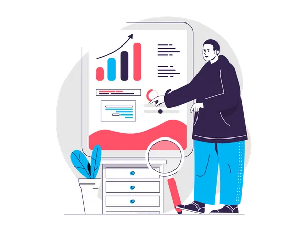 Data Analysis Web Concept Man Analyzes Datum Makes Presentation Business Analytics People Scene Flat Characters Design For Website Vector Illustration For Social Media Promotional Materials Illustration