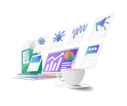 Marketing Analysis Illustration With Computer Screen And Icons Illustration