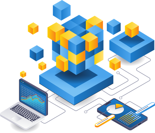 Data analysis blockchain technology business management  Illustration