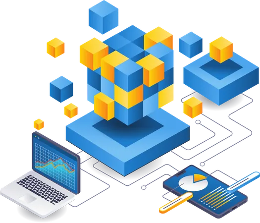 Data analysis blockchain technology business management  Illustration