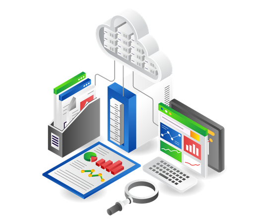 Data analysis cloud server center  Illustration