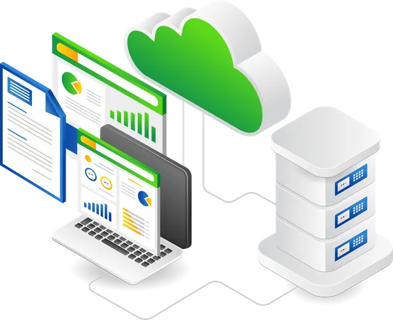 Data analysis cloud server hosting Illustration