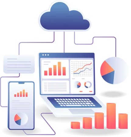 Data analyst cloud server network Illustration