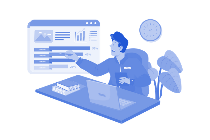 Data analysts analyze campaign performance data  Illustration