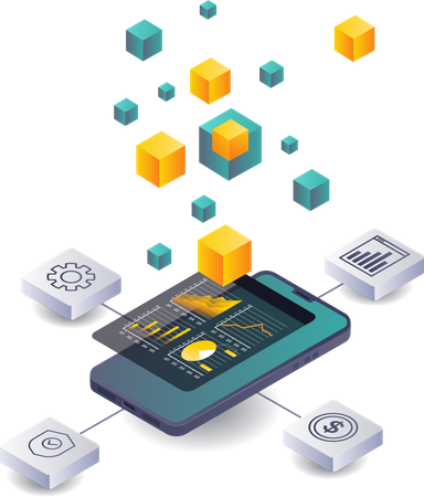 Data analysts analyzing business data in blockchain technology  Illustration