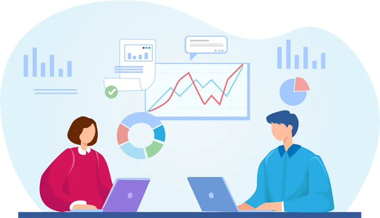 Data Analytics For Business Financial Investment Ideas With A Team Of Business People Working On A Graph Dashboard 일러스트레이션