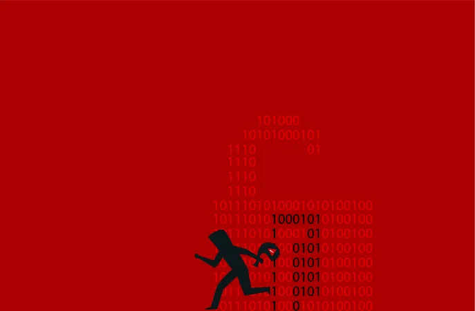 Data Breach Illustration A Thief Running Away With Secure Information Illegally Hacked From Computer Illustration