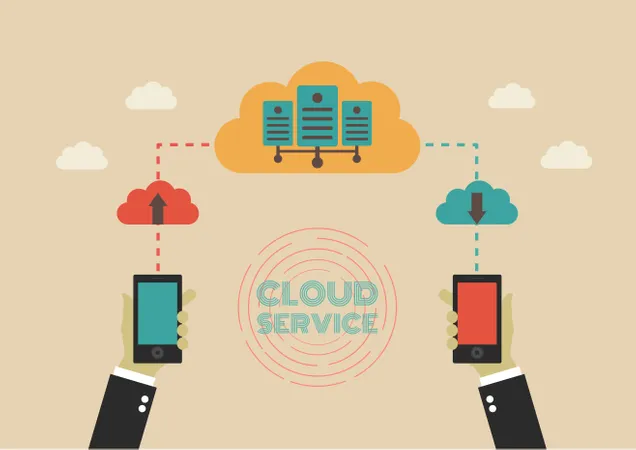 Data Can Transfer To Cloud Server Communication Technology Flat Style Illustration