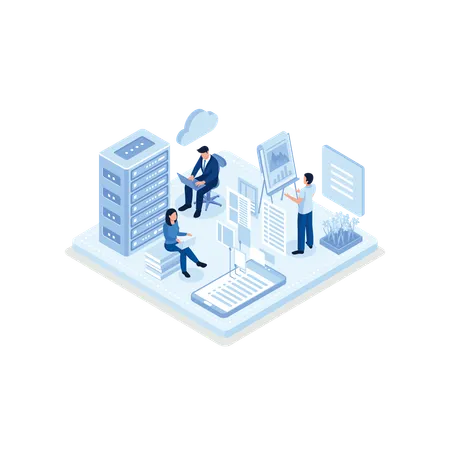 Data center with character  Illustration