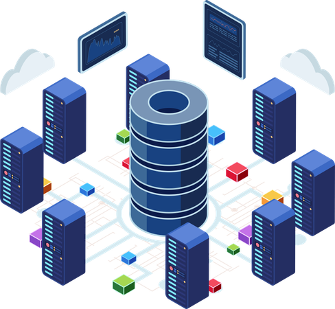 Data Center with Servers and Network Connection  Illustration