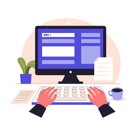 Data Entry with Computer Screen and Document  Illustration