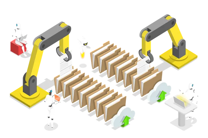 3 D Isometric Flat Vector Conceptual Illustration Of Data Extraction With RPA Robotic Process Automation Artificial Intelligence Illustration