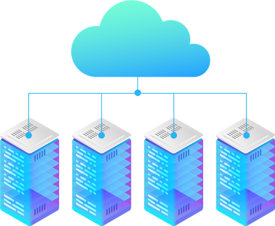 Data Hosting Servers connected to Cloud  Illustration