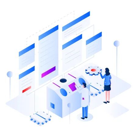 Data Modeling Isometric  Illustration