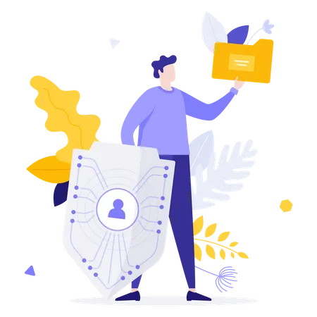 Person Holding Shield And Folder Or Dossier Concept Of Company Personnel Security Corporate Policies Of Screening Job Candidates Hiring Control Process Modern Flat Vector Illustration For Banner Illustration