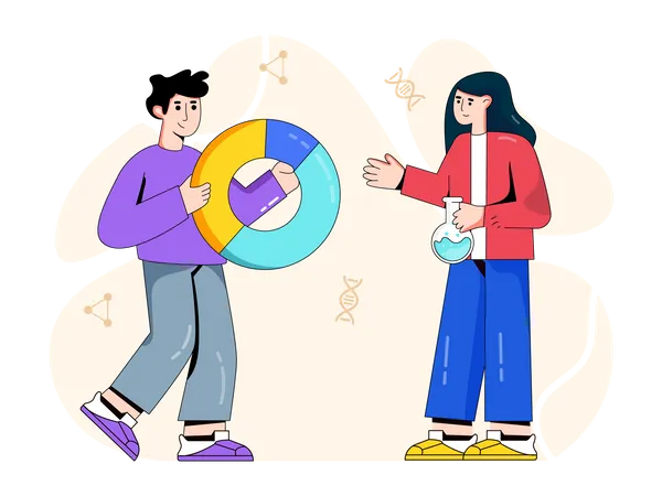 Persons With Pie Chart And Chemical Concept Of Data Science Flat Illustration Illustration