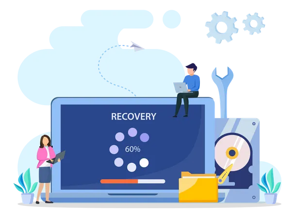 Flat Vector Concept Of Data Recovery Services Data Backup And Protection Hardware Repair Illustration