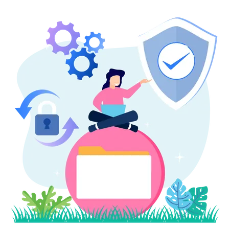 Illustration Vector Graphic Cartoon Character Of Data Protection Illustration