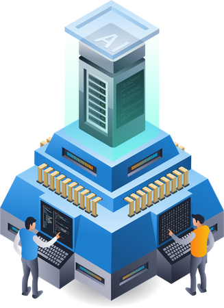 Data server machine makes artificial intelligence technology  Illustration