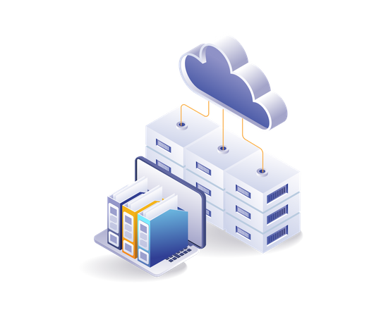 Data storage in cloud server technology Illustration