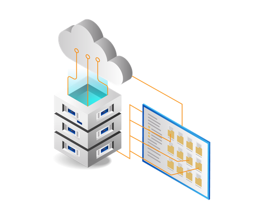 Data Storage Network In Cloud Server  Illustration