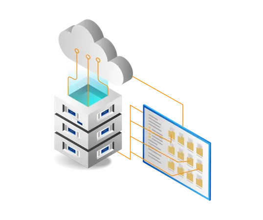 Data Storage Network In Cloud Server  Illustration