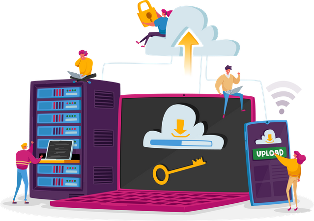 Data uploading to cloud at data center  Illustration
