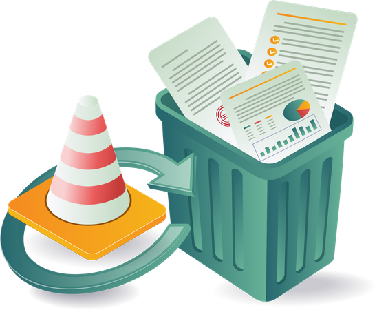 Data waste with traffic cone  Illustration