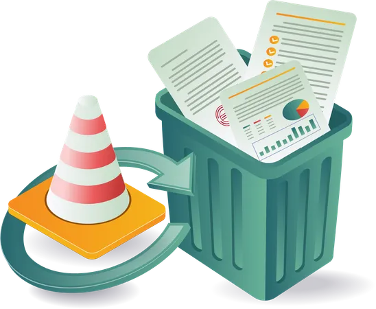 Data waste with traffic cone  Illustration