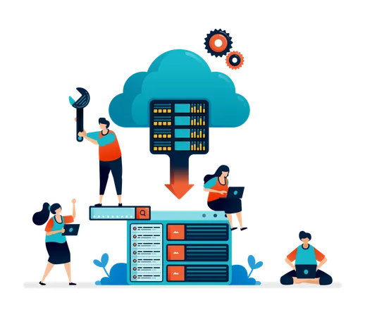 Illustration Of Program Of Database Cloud Hosting And Storage System Illustration