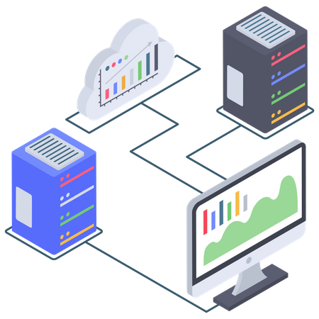 Database Cloud Server Connectivity and Analytics Illustration