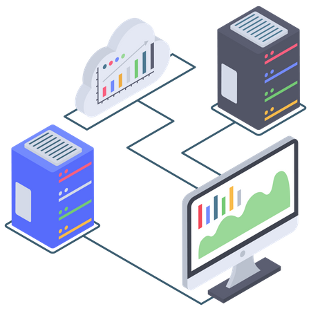 Database Cloud Server Connectivity and Analytics  Illustration