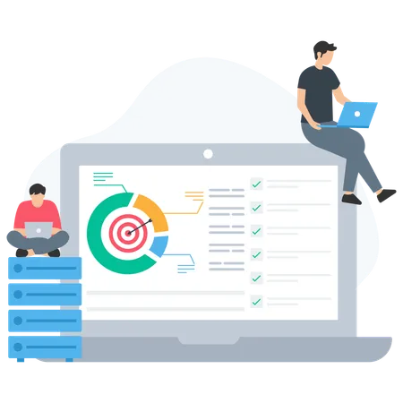 Database Developer working on database analysis with goal  Illustration