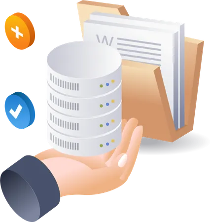 Database folder above hand technology  Illustration