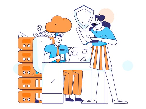 Database management by employees  Illustration