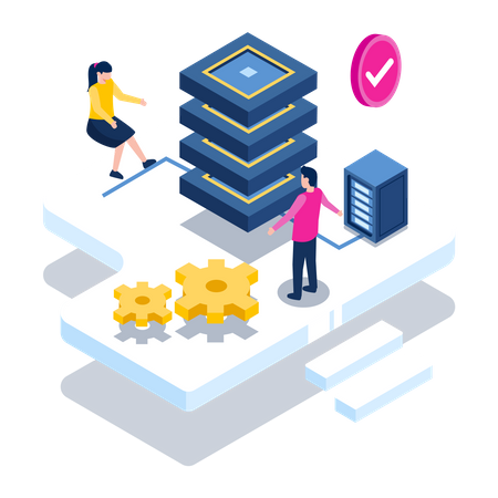 Database management by engineers  Illustration
