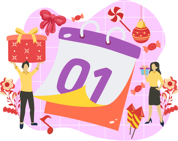 Date du nouvel an sur le calendrier  Illustration