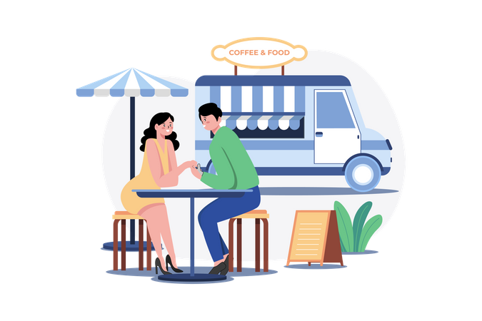 Date im Streetfood-Café  Illustration