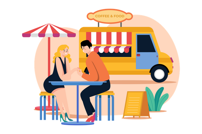 Date im Streetfood-Café  Illustration