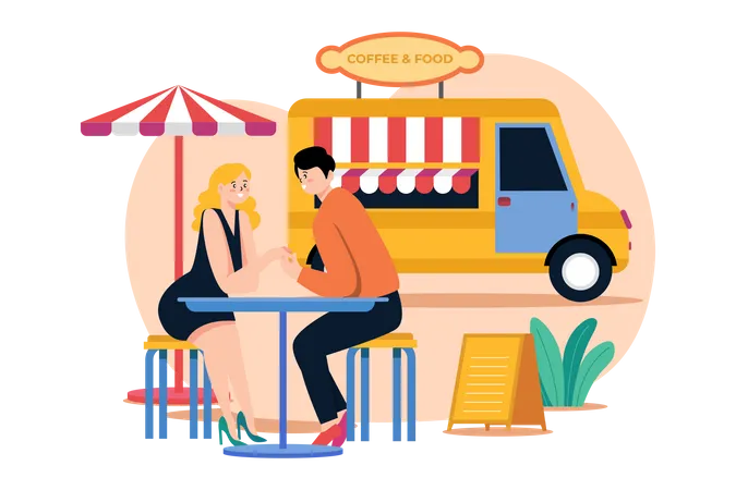 Date im Streetfood-Café  Illustration