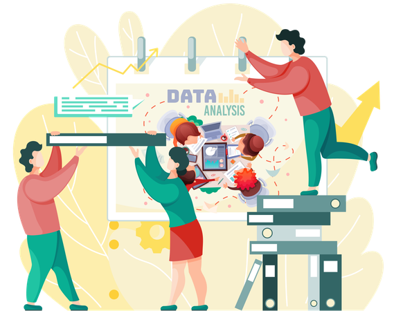 Datenanalyse und Finanzforschung mit Business-Team  Illustration